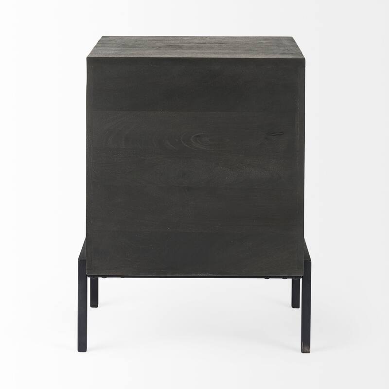 Arelius Light Brown Solid Wood w/ Black Metal Frame End/Side Table