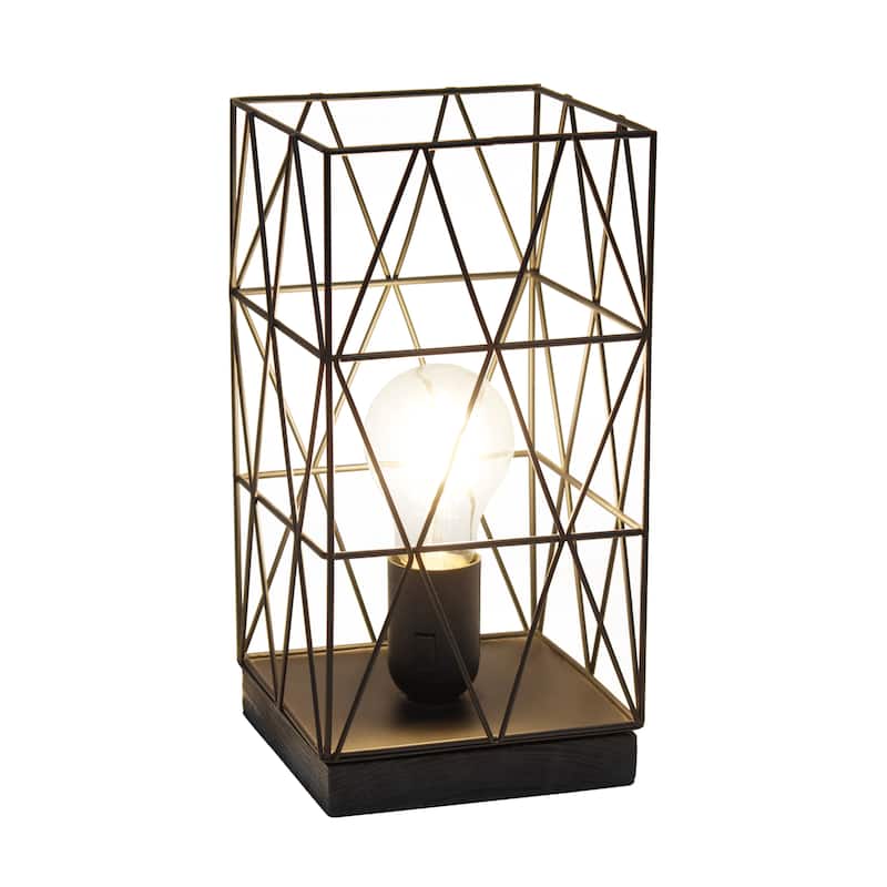 Metal Cage Geometric Table Lamp with Rectangular Shade - 5 x 5 x 10 in. (L x W x H)