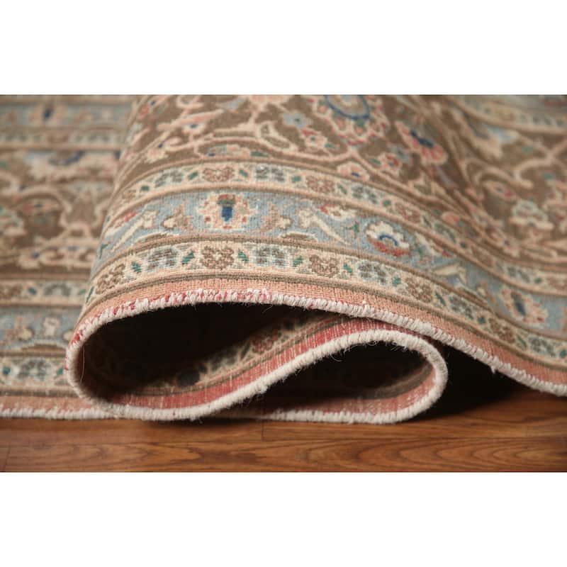 Hand Knotted Oriental 100% Wool Carpet Traditional Floral Pink Mashad Area Rug - 12' 5'' X 9' 7''