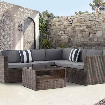 Solaura Outdoor Patio 4-piece Wicker Sectional Sofa Set