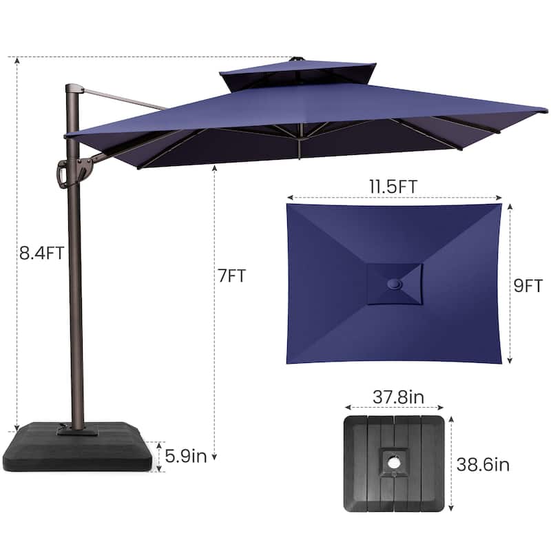 Outdoor Patio Dual Top Cantilever Umbrella with 4-Piece Fillable Weighted Base