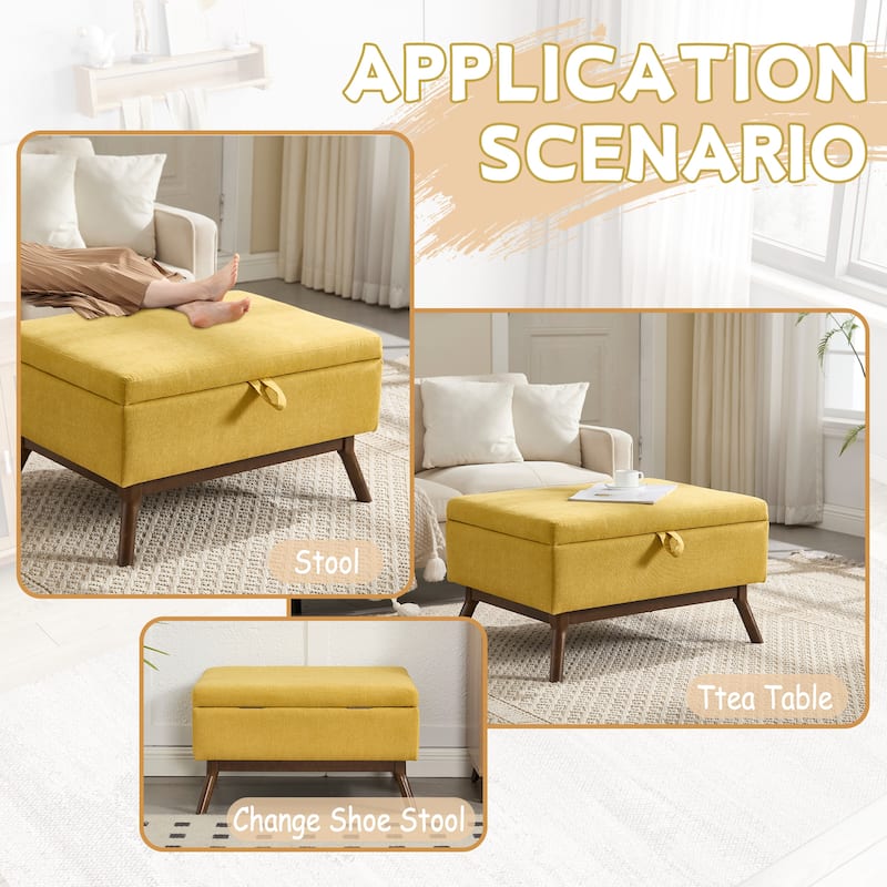 Mid-century Modern Square Coffee Table, Storage Ottoman with Flip Top, Shoe Bench with Hidden Storage Compartment