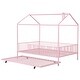 preview thumbnail 8 of 13, Pink Full Size Metal House Bed with Fence, Kids Bed with Trundle