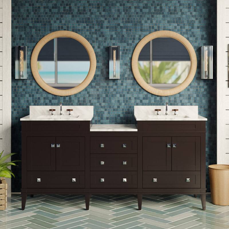 KitchenBathCollection Eleanor 72" Double Bathroom Vanity with Carrara Marble Top - Chocolate