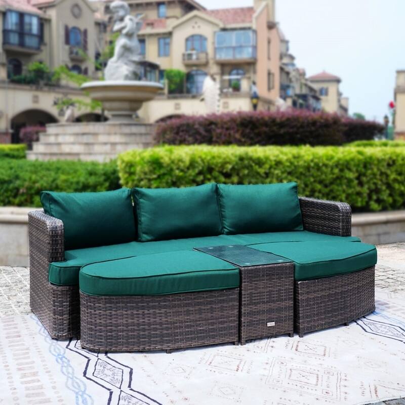 5-piece Patio Wicker Daybed Sectional Sofa Set with Side Table