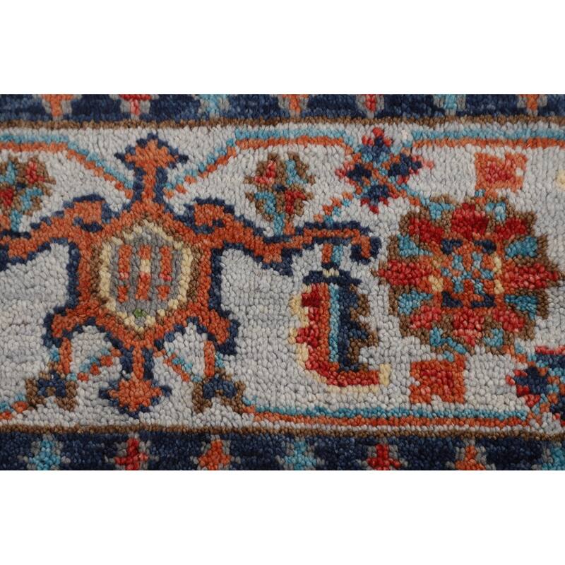 All-Over Geometric Oushak Indian Area Rug Hand-Knotted Wool Carpet - 7'9"x 9'10"