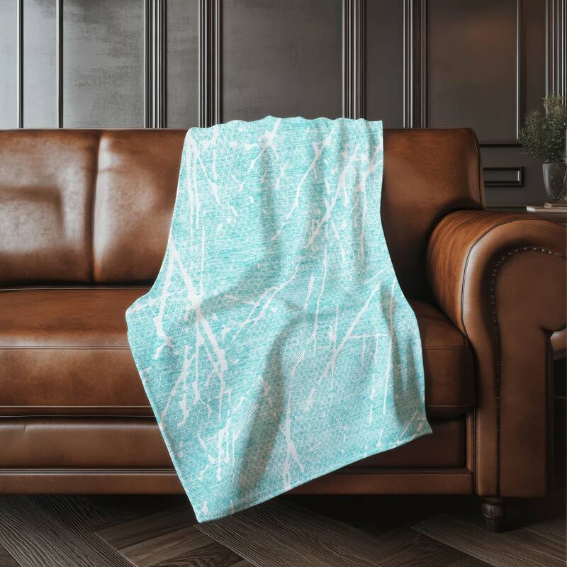 Premium Machine Washable Contemporary Fragment Sherpa Throw Blanket - Teal - 4'2" x 5'10"