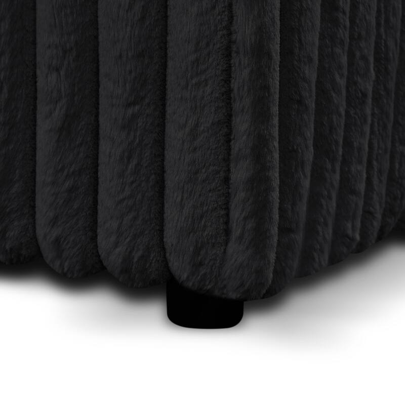 110" U-shaped Corduroy Sectional Sofa, Corner Coffee Table with USB port, Pull-out Bed