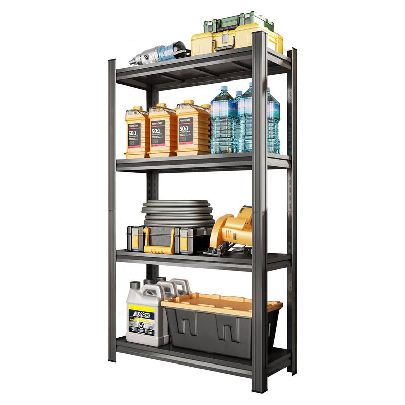 4-Tier Adjustable Metal Storage Shelf, For Garage, Shed, Supermarket, Living Room, Multi-Purpose Storage Shelf