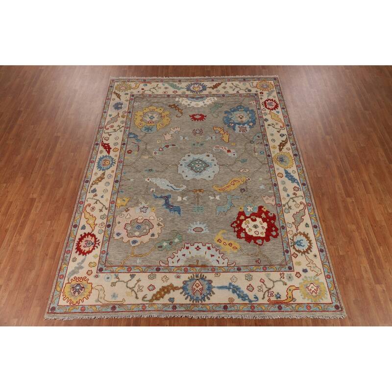 All-Over Floral Oushak Oriental Area Rug Hand-Knotted Wool Carpet - 8'8" X 11'7"