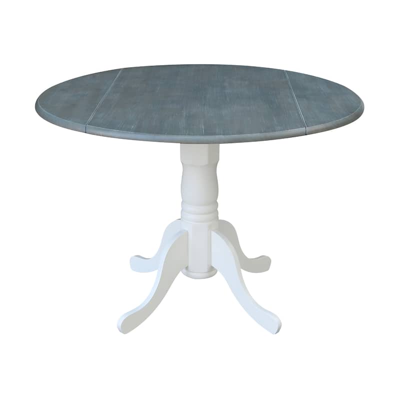 Round Pedestal Base Solid Wood 42-inch Drop-leaf Dining Table - White/Heather Gray
