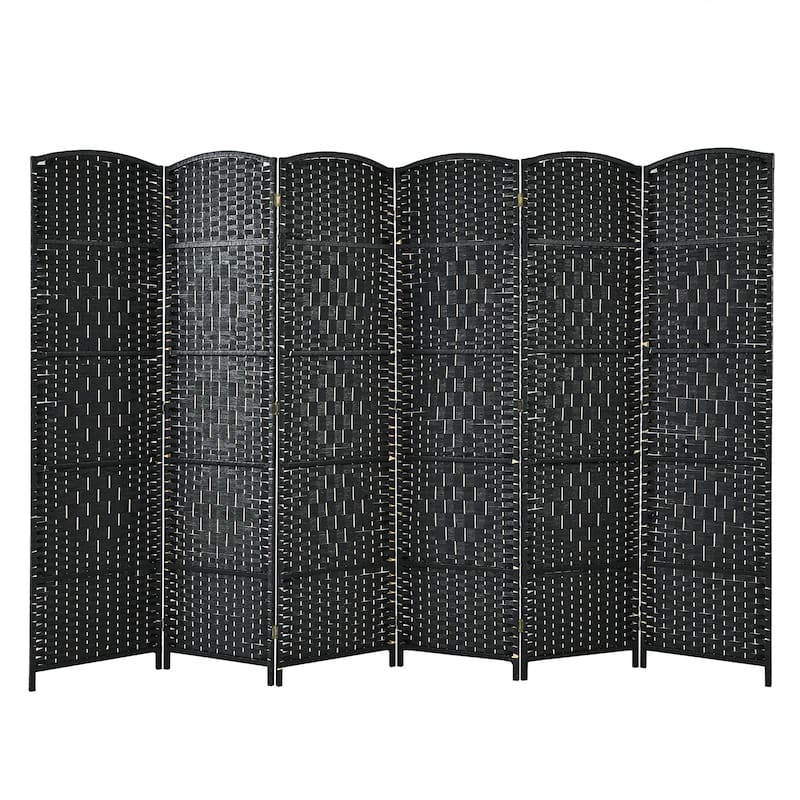 Costway 6-Panel Room Divider 6Ft Weave Fiber Folding Privacy Screen - Black