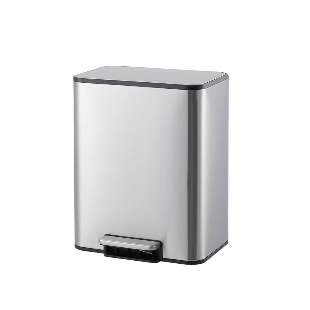 3.4-Gallon Rectangular Step Trash Can Stainless Steel with Soft-Close Lid and Removable Bucket Silver