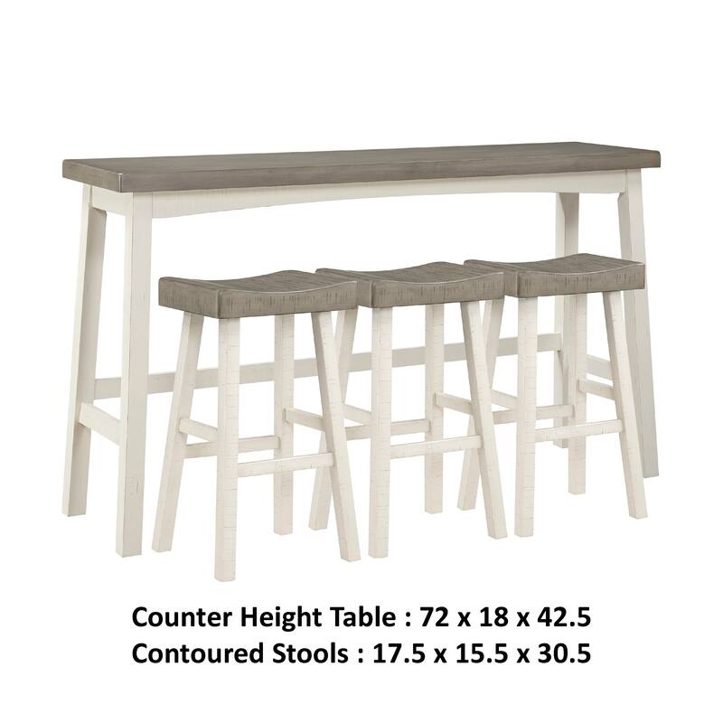 Casy 4pc Bar Height TableSet, 3 Contour Seat Stools, White Brown Wood