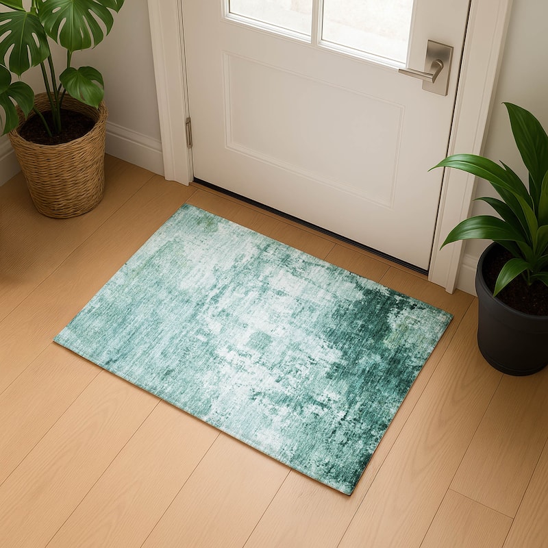 Premium Washable Super Soft Abstract Glam Mayfield Rug - Aqua - 1'8" x 2'6"