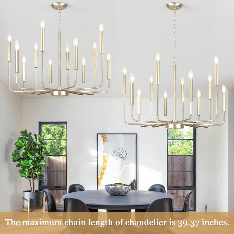 12-Light Rustic Candle Style Hanging Linear Chandelier Lighting for Kitchen Island