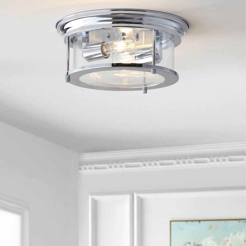 Henry 13.25" Metal/Glass LED Flush Mount, by JONATHAN Y - Chrome