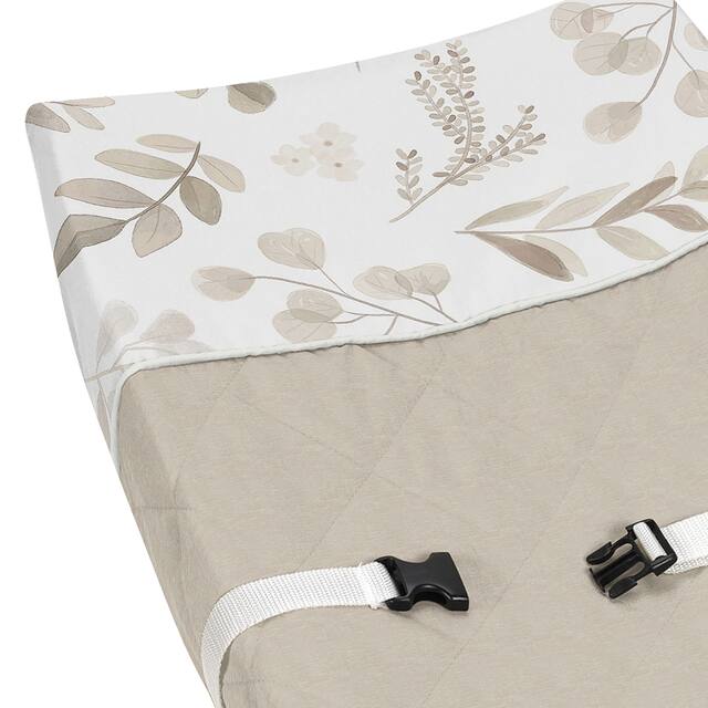 Boho Botanical Leaf Boy Girl Changing Pad Cover - Neutral Ivory Beige Tan Taupe Linen Woodland Farmhouse Floral Leaves Bohemian