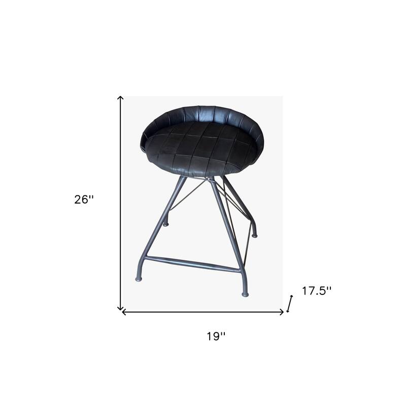 HomeRoots 24" Gray Leather And Iron Swivel Counter Height Bar Chair