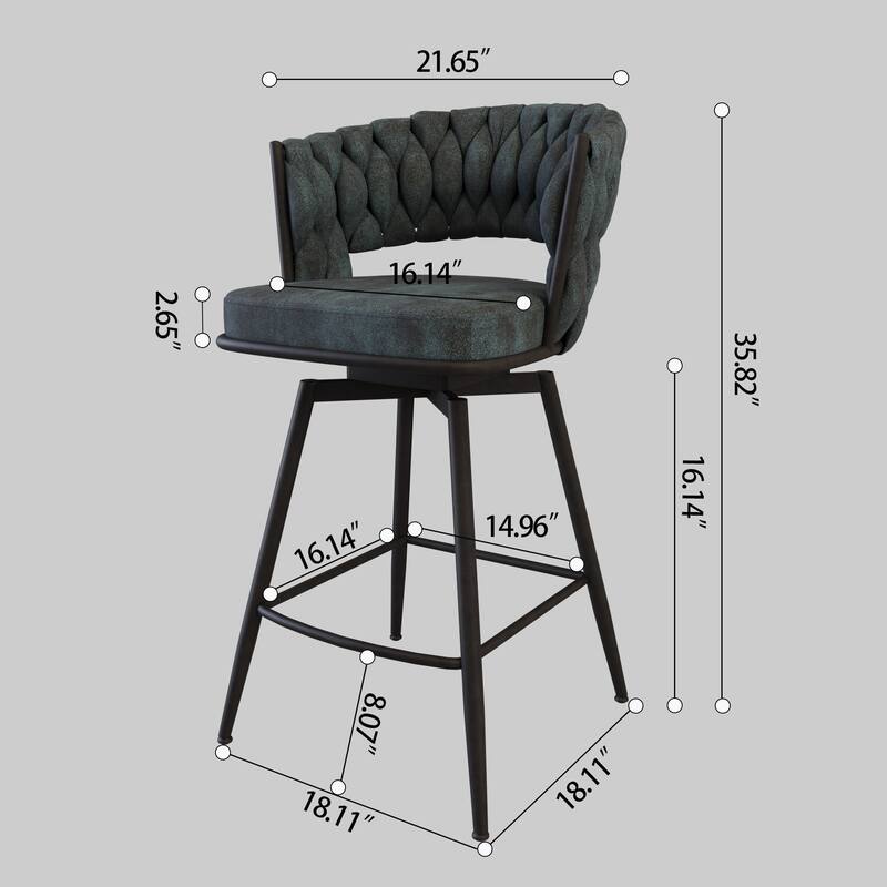 Swivel Suede Woven Counter Bar Chairs with Back Footrest Set of 2