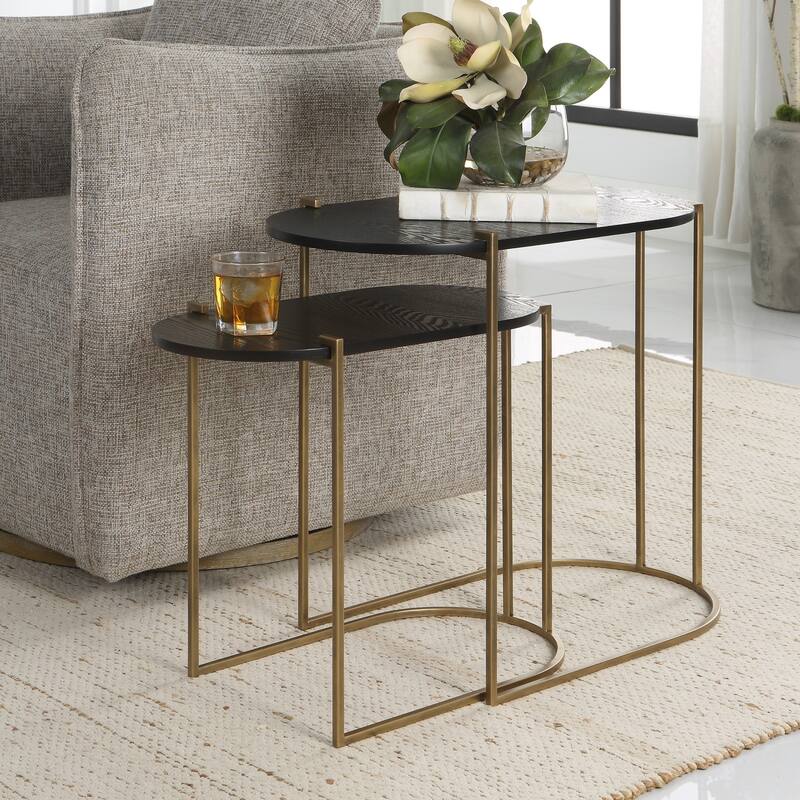 Uttermost 22882 13.75" Wide Ash, Iron, and MDF End Table Set - Black / Brass