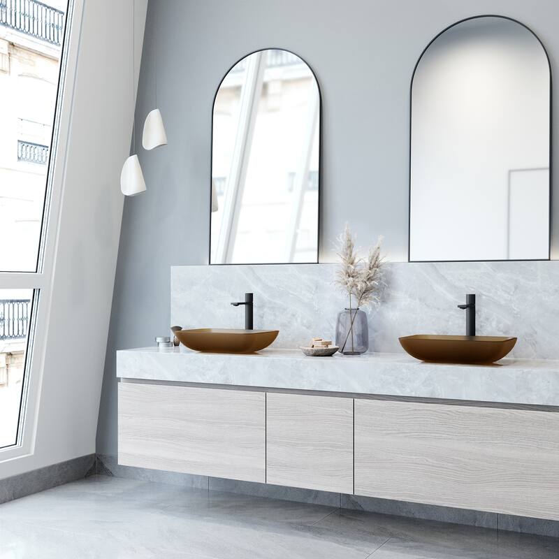 VIGO Sottile 18"L x 13"W x 4"H Glass Rectangular Vessel Bathroom Sink in Amber