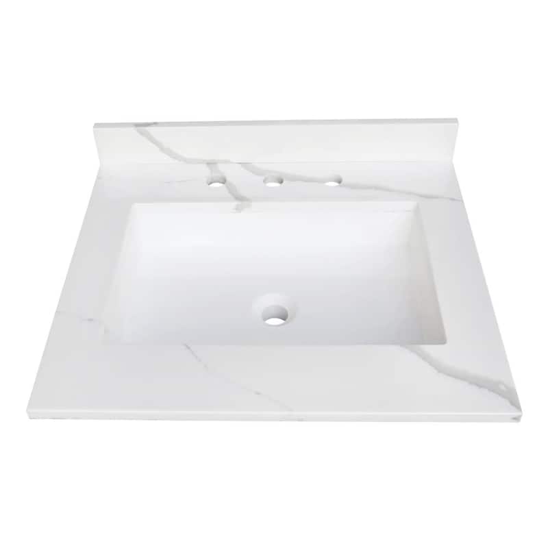 Kingston Brass KVPB2522L38SQ Montesquieu 25" Solid Surface Vanity Top - Calacatta Marble White / Glossy - Colored