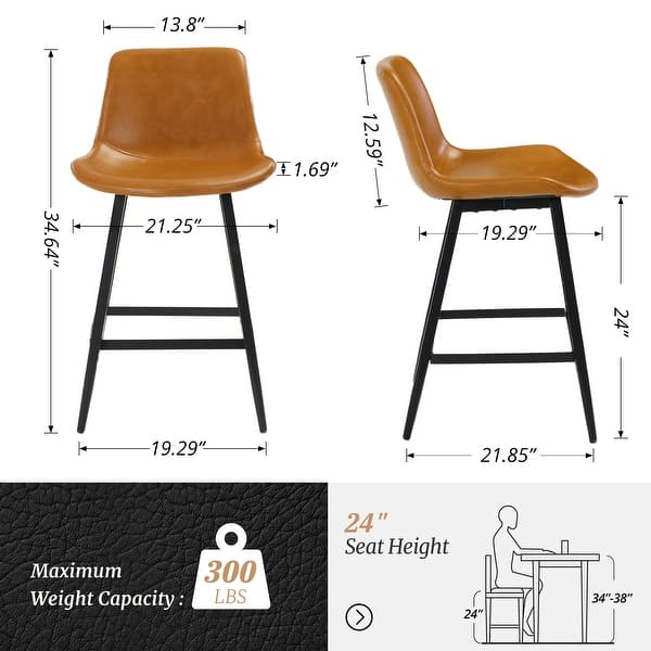 dimension image slide 2 of 12, LUE BONA Modern Industrial Counter Stools Faux Leather Upholstered Counter Height Bar tools with Back