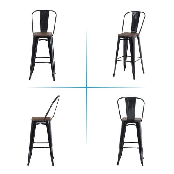 Alpha Home 30 High Back Bar Stools With Wood Seat Vintage Metal Dining Chairs Stackable Industrial Counter Stool Overstock 30573891