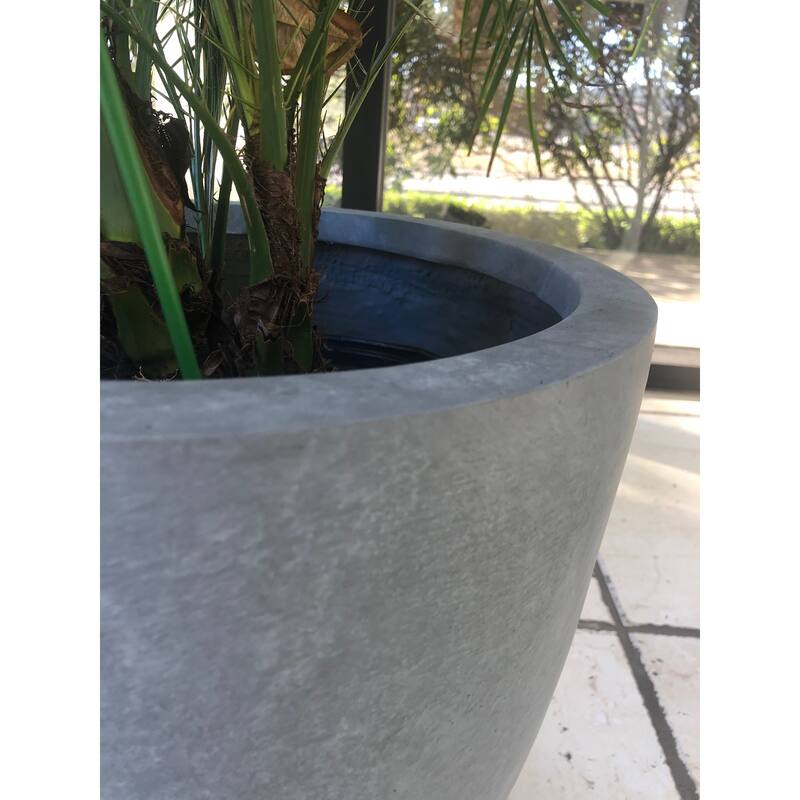 Kante 9 in. H Concrete and Fiberglass Round Bowl Planter, Outdoor Indoor Large Planters Pots with Drainage Hole