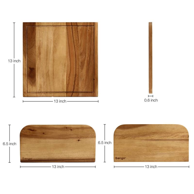 Sango Atelier Acacia Wood 3-Piece Stackable Cutting Board Set- Small & Large Kitchen Chopping Boards for Meat & Vegetables