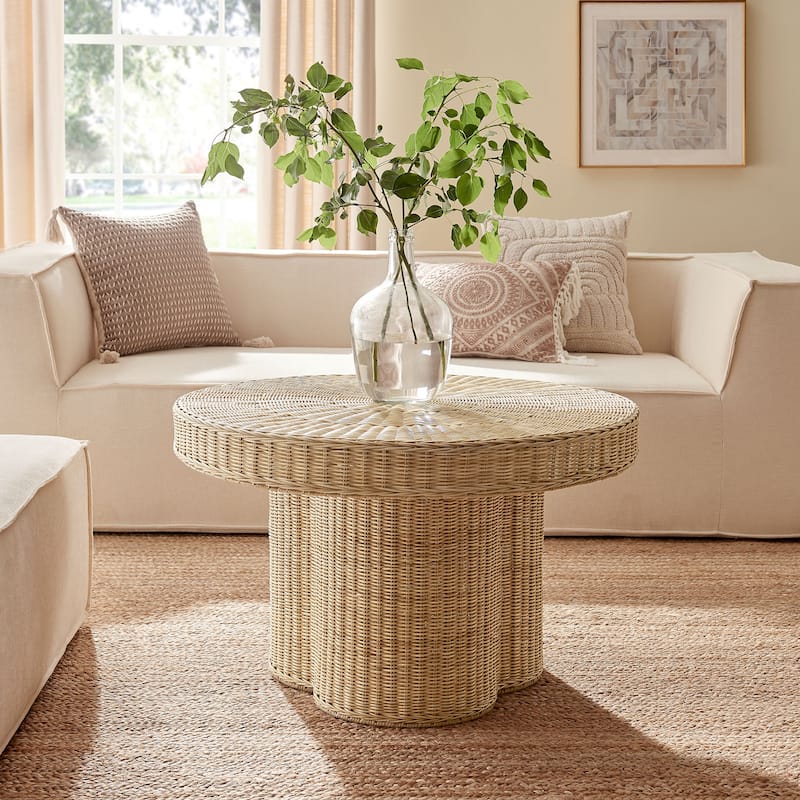 Ainsley 32 Inch Round Natural Rattan Coffee Table - Natural
