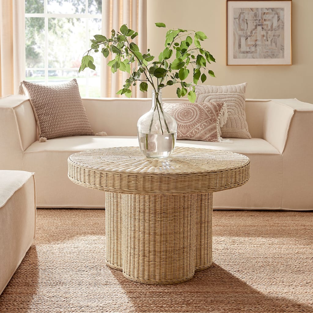 Ainsley 32 Inch Round Natural Rattan Coffee Table