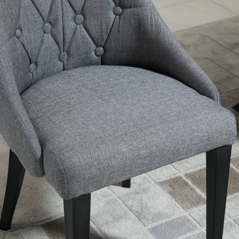 HOMCOM Set of 2 Modern Style Dining Chairs, Button Tufted High Back Side Chairs with Upholstered Seat, Steel Legs