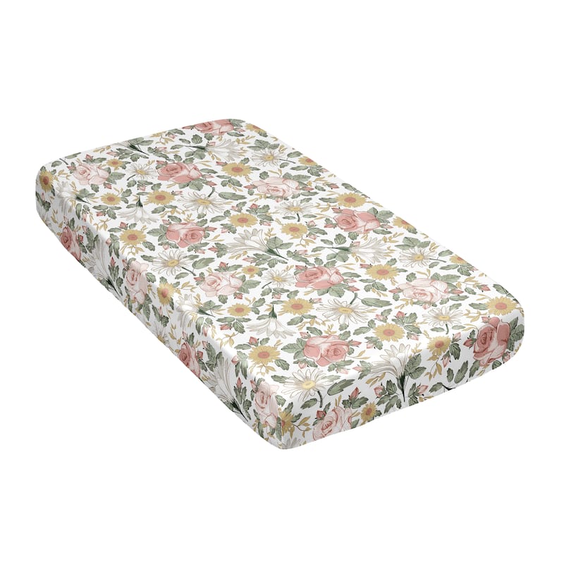 Sweet Jojo Designs Vintage Floral Boho Girl Satin Fitted Crib Sheet Blush Pink Bohemian Shabby Chic Farmhouse Sage Green White
