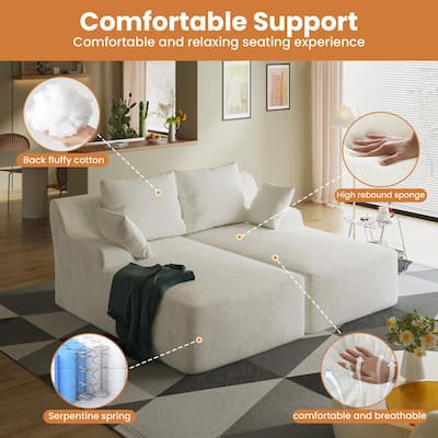 Velvet Dual Chaise Sofa Bed, Sleeper Sofa with Thicked Cushions and Throw Pillows, Deep Seat Lounge Loveseat Sofa