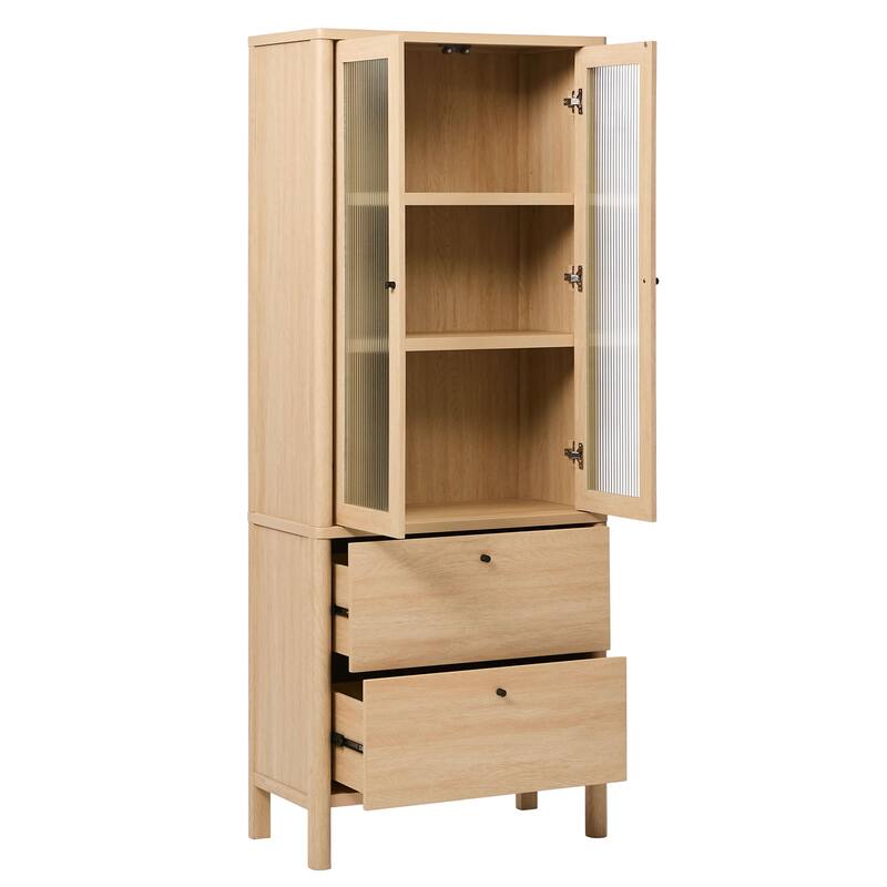 Walker Edison Modern Fluted Glass Bookshelf Cabinet with Drawers