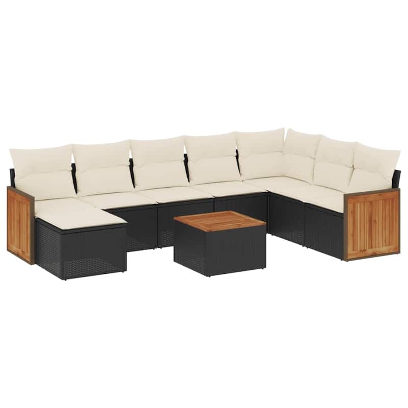 vidaXL Patio Sofa Set with Cushions Outdoor Conversation Furniture Poly Rattan - 21.7 x 21.7 x 14.6 in