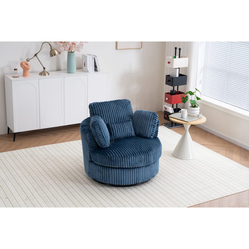 Oversized 360 Degreed Swivel Accent Chair Modern Soft Plush Corduroy Round Barrel Chair For Living Room Bedroom With Pillows