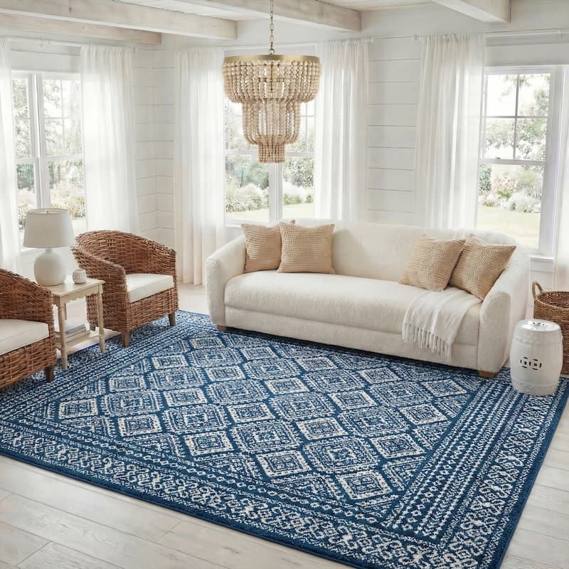 SAFAVIEH Tulum Phebe Rustic Moroccan Boho Rug - 5'3" x 7'6" - Navy/Ivory