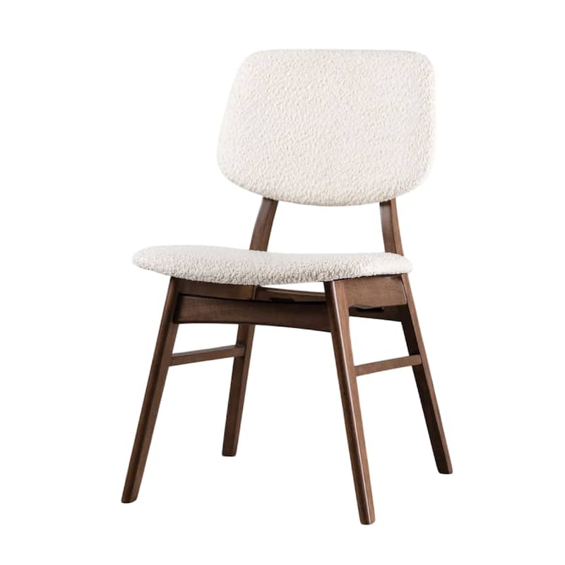 Lexy 5pc Dining Table and 4 Chair Set, Beige Boucle Seats, Walnut Brown