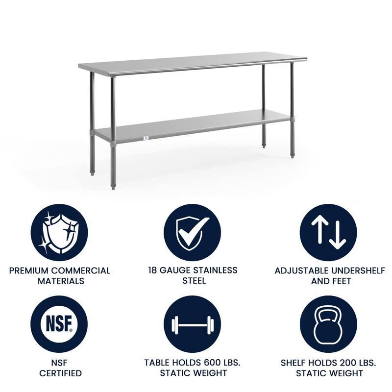 Stainless Steel 18 Gauge Work Table with Undershelf