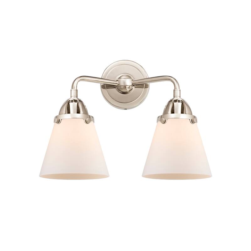 Innovations Lighting 288-2W-13-15 Cone Vanity Cone 2 Light 15" Wide - Polished Nickel / Matte White
