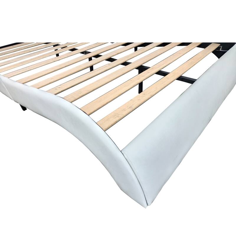 Faux Leather Upholstered Platform Bed with LED Lighting and Wood Slat Support