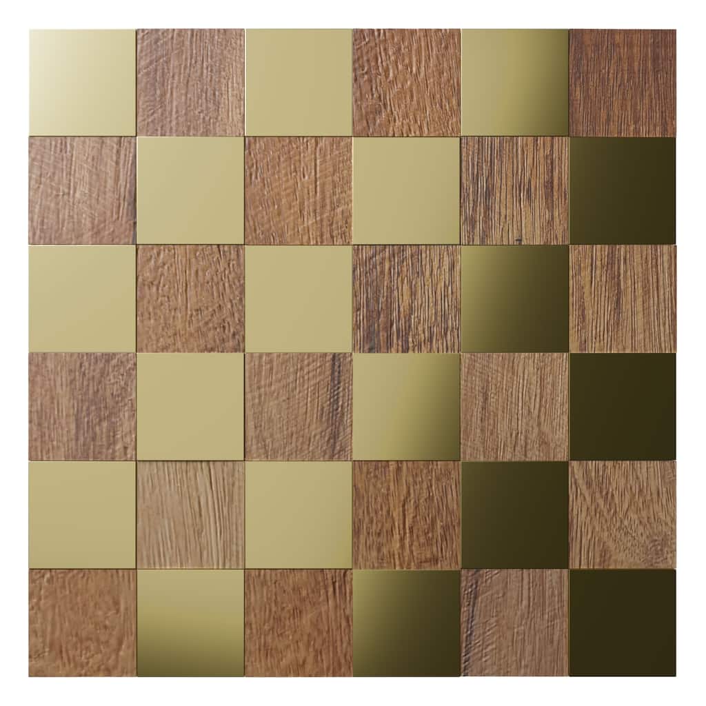 11 7/8"W x 11 7/8"H x 1/2"P Laguna Wood Mosaic Wall Tile, Old Boat Wood - 11 7/8"W x 11 7/8"H x 1/2"P