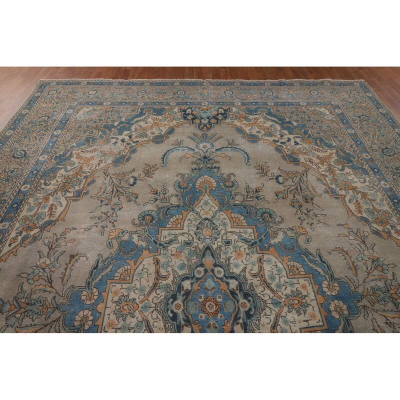 Distressed Tabriz Vintage Persian Area Rug Handmade Wool Carpet - 9'3" x 12'10"