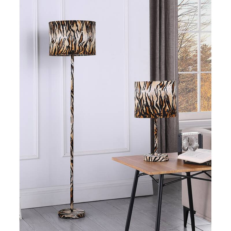 19.25 In. Faux Suede Tiger Print Metal Table Lamp