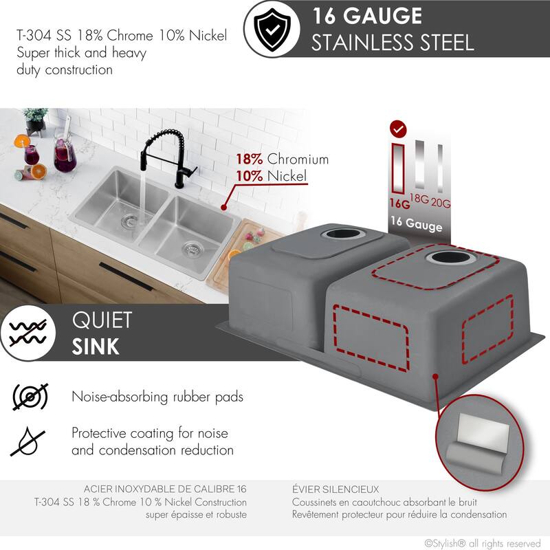 Stylish Dual Mount 31" Stainless Steel Double-Bowl Kitchen Sink S-401G