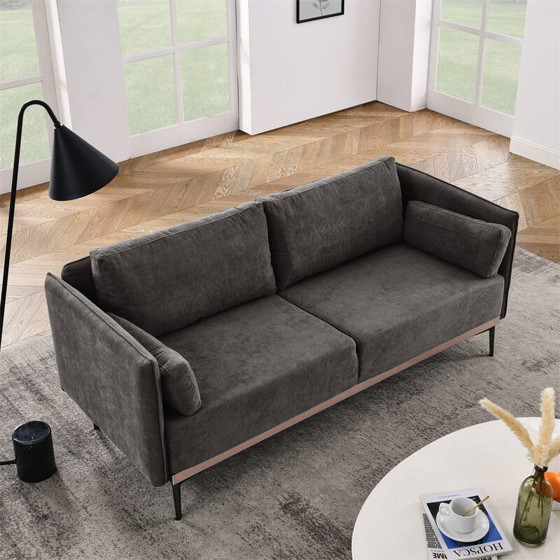 Modern Sofa 3-Seat Couch with Stainless Steel Trim and Metal Legs