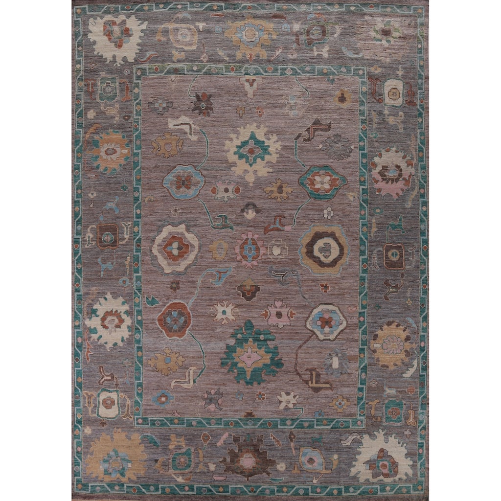 Hand Knotted Oriental 100% Wool Carpet Transitional All-Over Purples Oushak Area Rug - 11' 9'' X 9' 4''